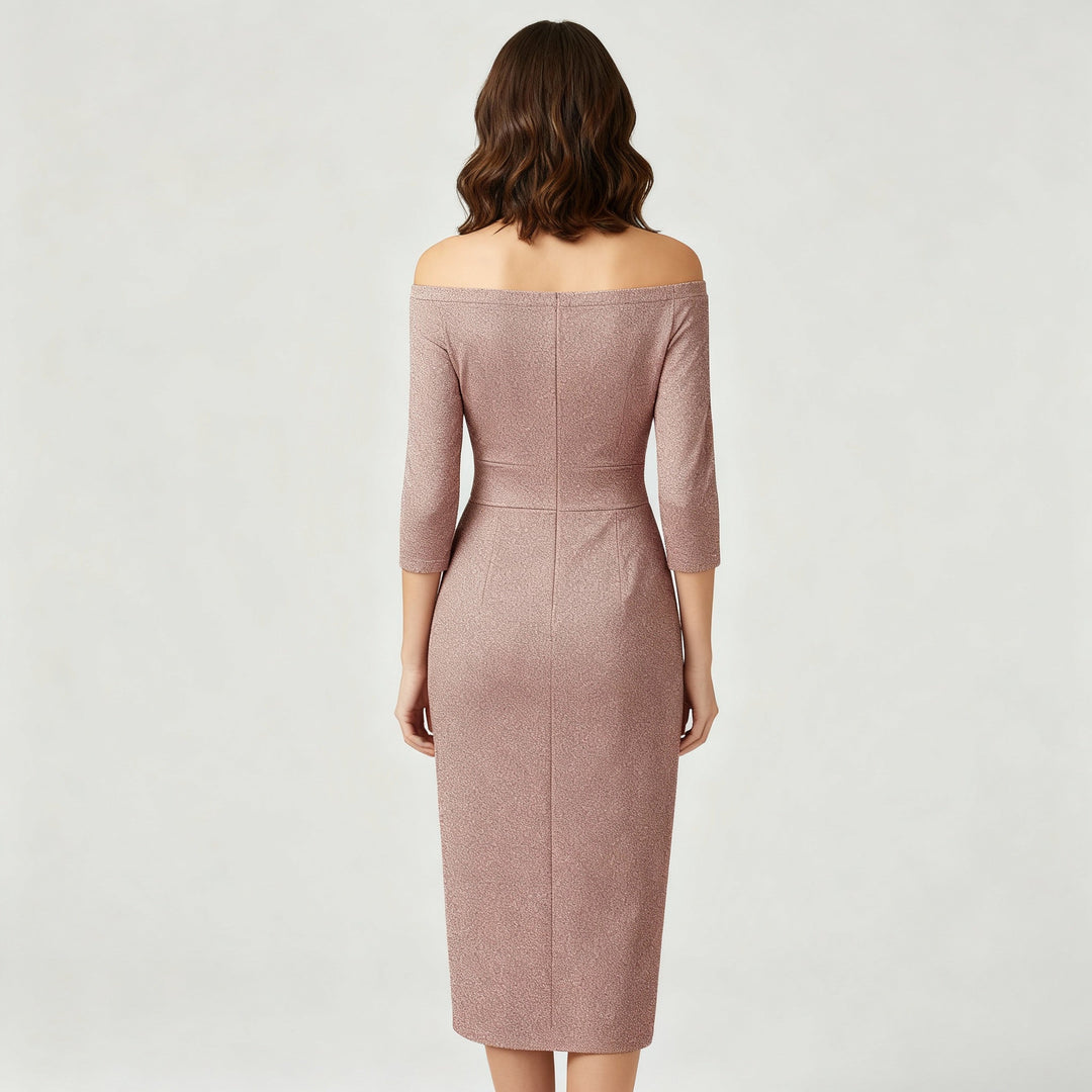 Elegantes Hochzeitsgast Kleid Off Shoulder Lang Satin | Drune