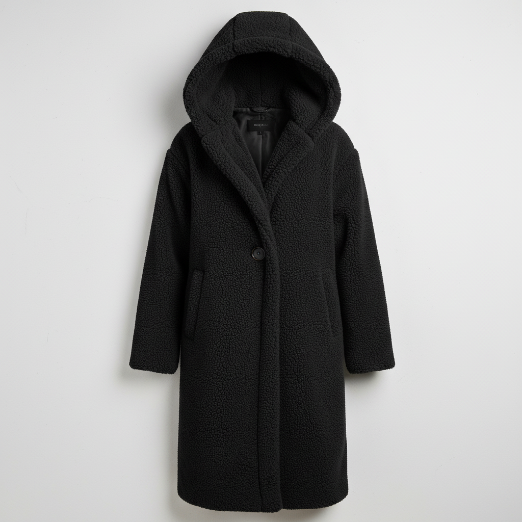 Modischer Teddy Mantel Damen Komfort Langer Mantel Kapuze | Drune