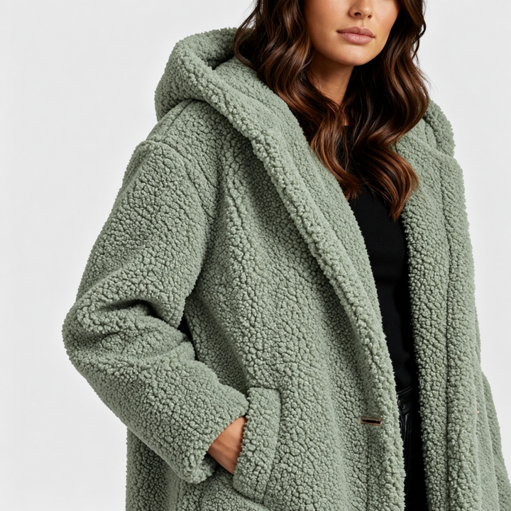 Damen Teddy Mantel mit Kapuze | Drune