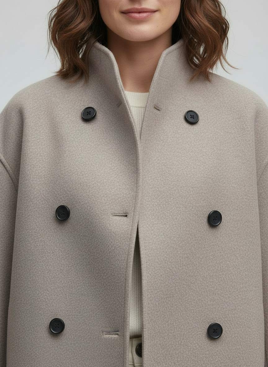 Damen Wolljacke Beige mit Stehkragen | Drune
