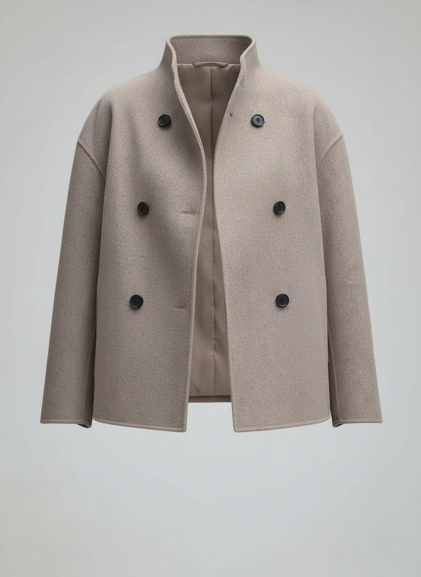 Damen Wolljacke Beige mit Stehkragen | Drune
