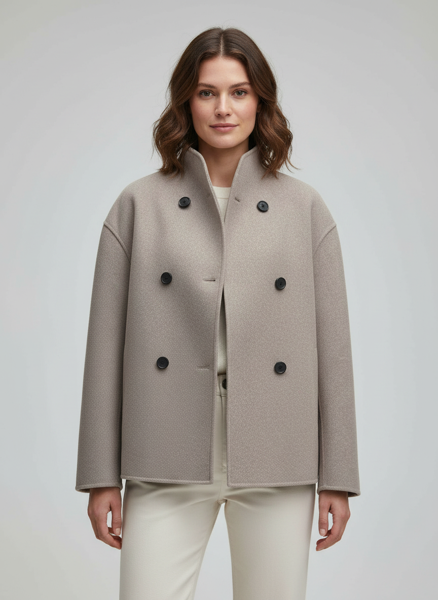 Damen Wolljacke Beige mit Stehkragen | Drune