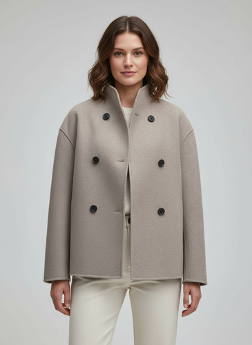Damen Wolljacke Beige mit Stehkragen | Drune