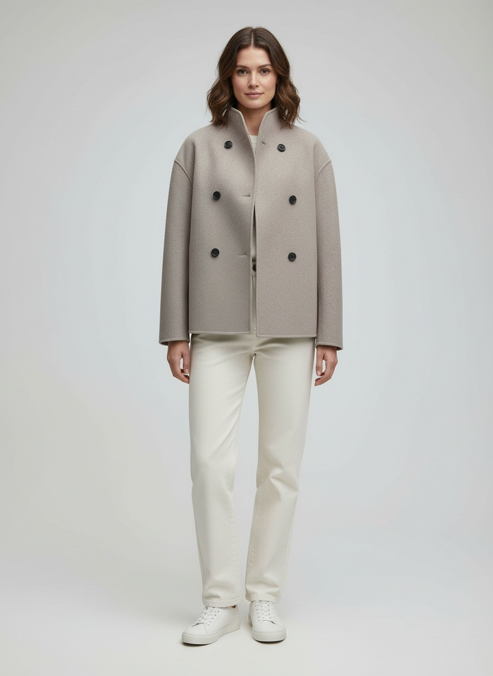 Damen Wolljacke Beige mit Stehkragen | Drune