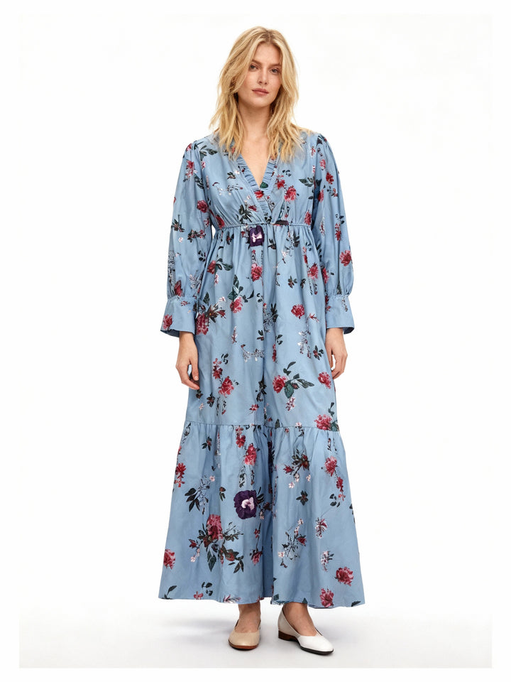 Drune | Gemustertes Gedrucktes Langärmeliges Plissiertes Kleid