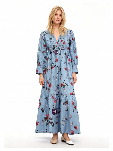 Drune | Gemustertes Gedrucktes Langärmeliges Plissiertes Kleid