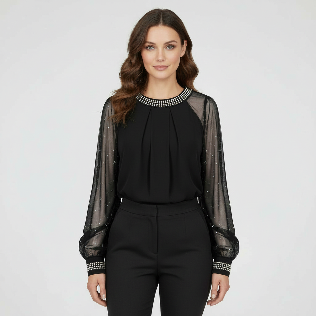 Mesh-Pailletten Damen Top | Drune