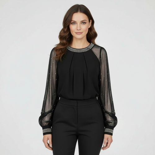Mesh-Pailletten Damen Top | Drune