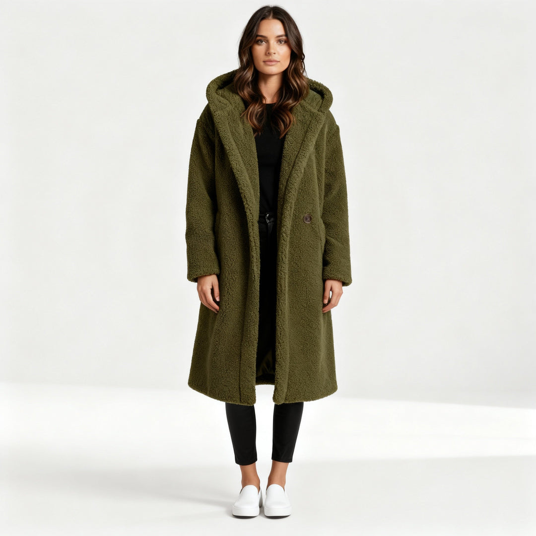 Modischer Teddy Mantel Damen Komfort Langer Mantel Kapuze | Drune