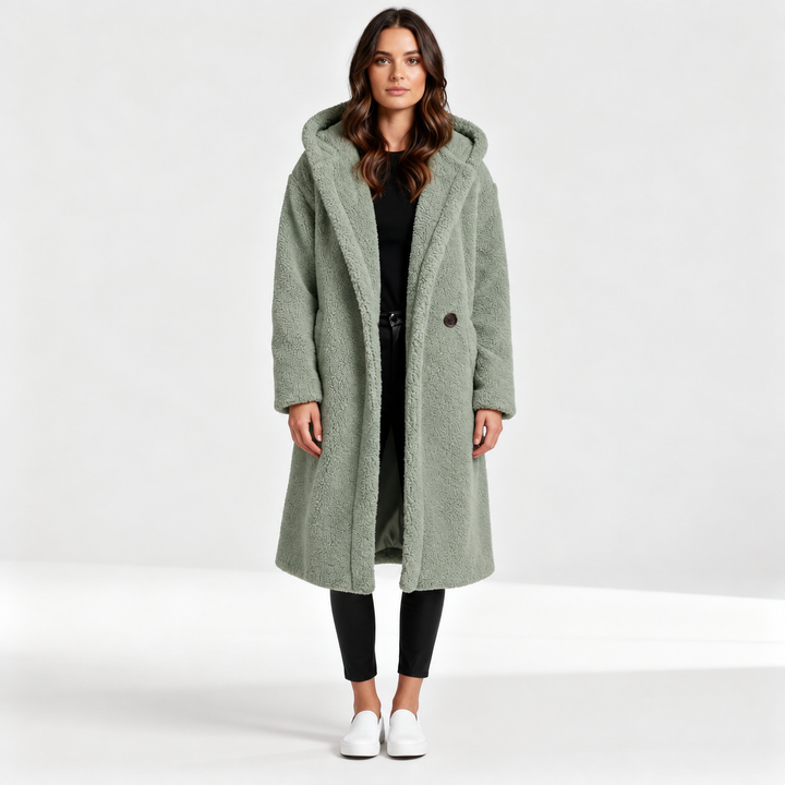Damen Teddy Mantel mit Kapuze | Drune