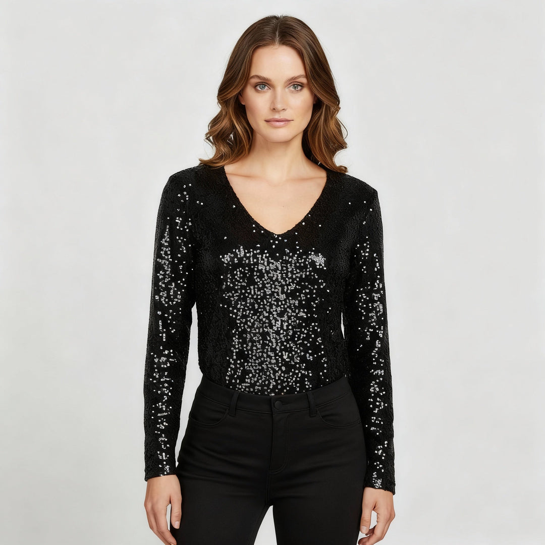 Glitzernde Party Eleganz V Ausschnitt Top Damen | Drune
