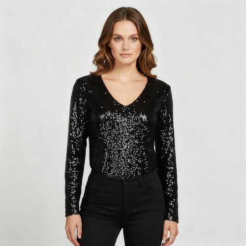 Glitzernde Party Eleganz V Ausschnitt Top Damen | Drune