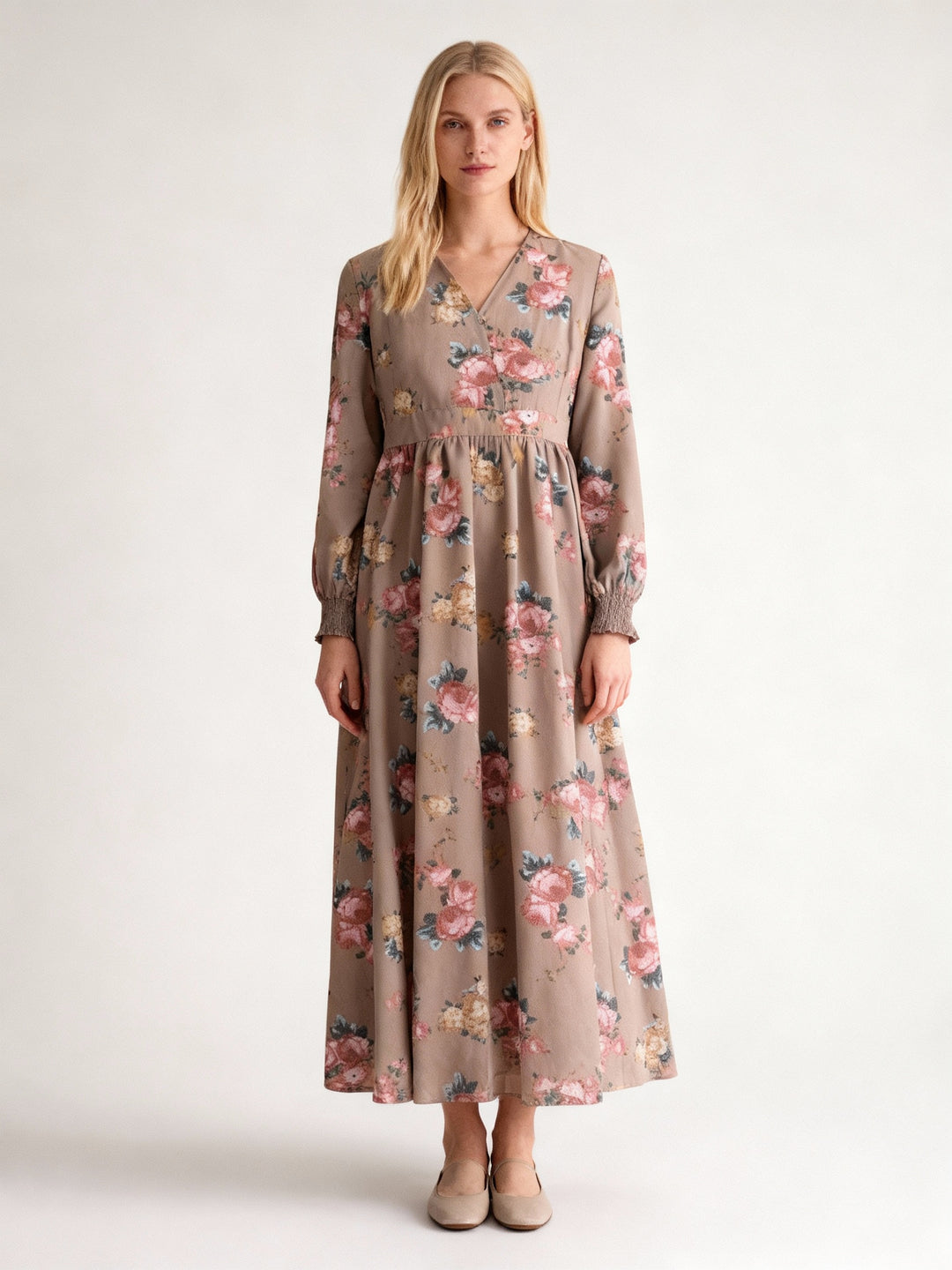Drune | Gemustertes Gedrucktes Langärmeliges Plissiertes Kleid