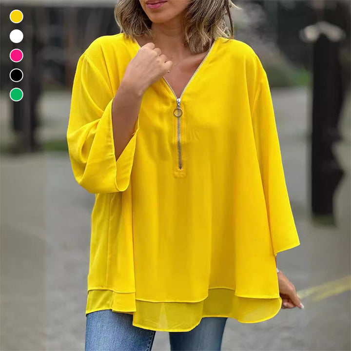 Drune | Chiffon Reißverschlussoberteil V-Ausschnitt