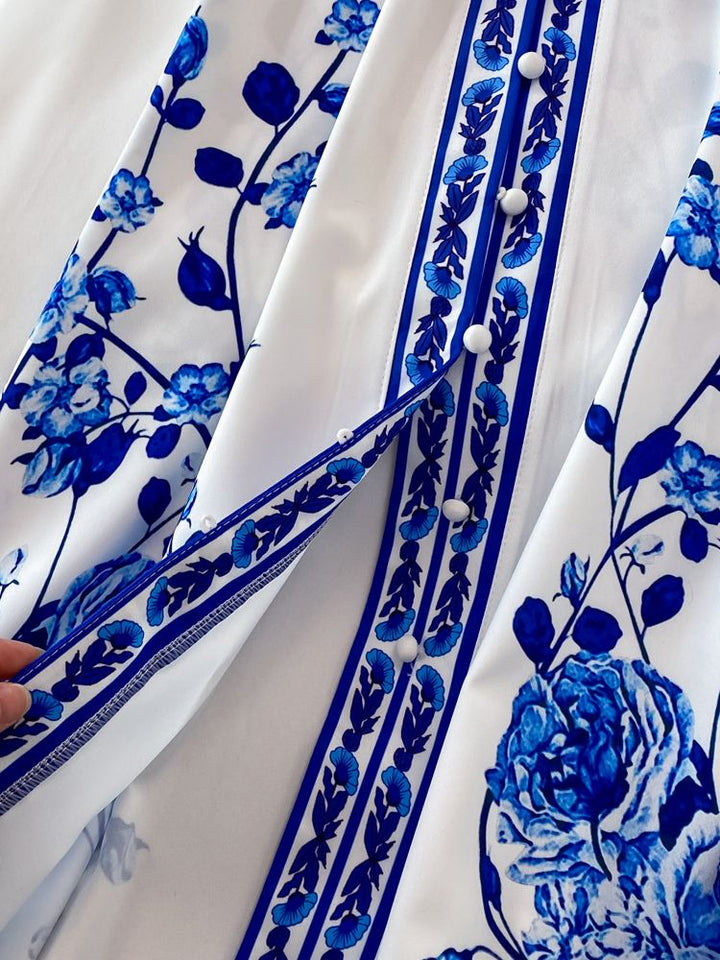 Drune Blumenmuster-Kleid | Maxikleid mit langen Ärmeln und Blumendruck, mit Gürtel