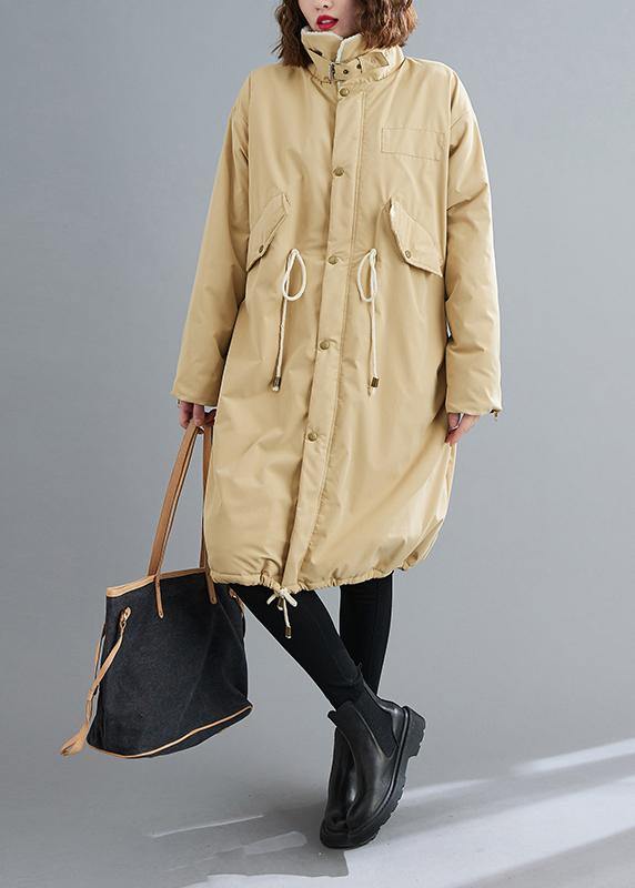 Drune | Locker sitzende midilange Mäntel khaki Quadratischer Kragen mit Kordelzug Wollmäntel