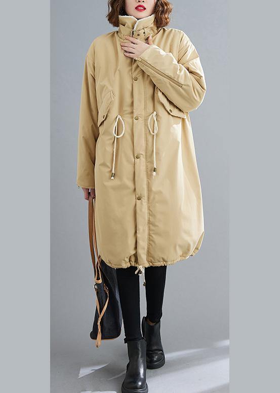 Drune | Locker sitzende midilange Mäntel khaki Quadratischer Kragen mit Kordelzug Wollmäntel