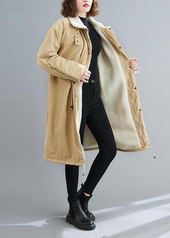 Drune | Locker sitzende midilange Mäntel khaki Quadratischer Kragen mit Kordelzug Wollmäntel