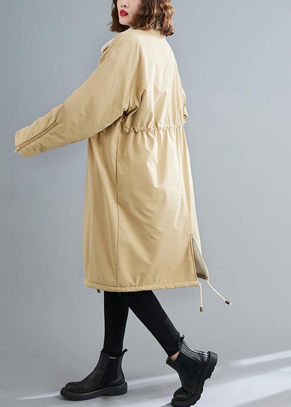 Drune | Locker sitzende midilange Mäntel khaki Quadratischer Kragen mit Kordelzug Wollmäntel