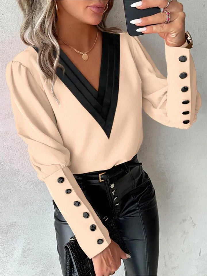 Drune Top | Elegante trendige Bluse mit V-Ausschnitt und langen Ärmeln