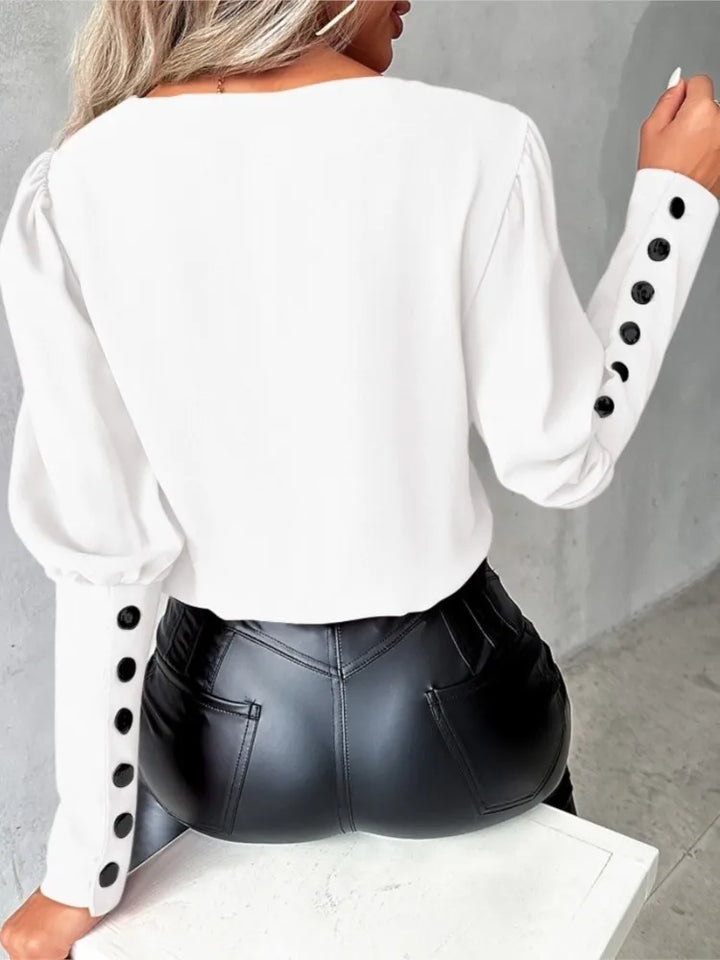 Drune Top | Elegante trendige Bluse mit V-Ausschnitt und langen Ärmeln