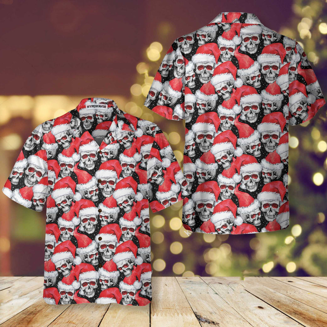 Drune | Modische Weihnachts-Schädel Hawaiian Shirt, Coole Weihnachts Hawaiian Shirt