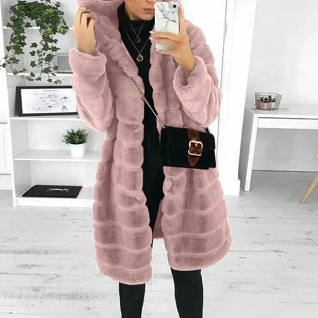 Drune | Pelzmantel Damen Winterjacke Aus Pelz mit Kapuze, Halblang