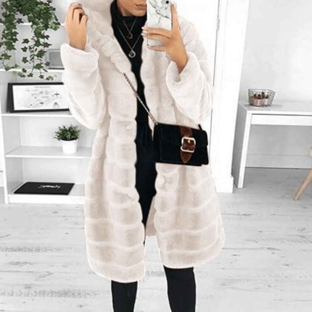 Drune | Pelzmantel Damen Winterjacke Aus Pelz mit Kapuze, Halblang