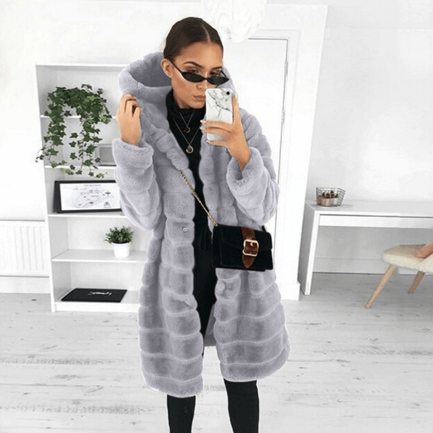Drune | Pelzmantel Damen Winterjacke Aus Pelz mit Kapuze, Halblang