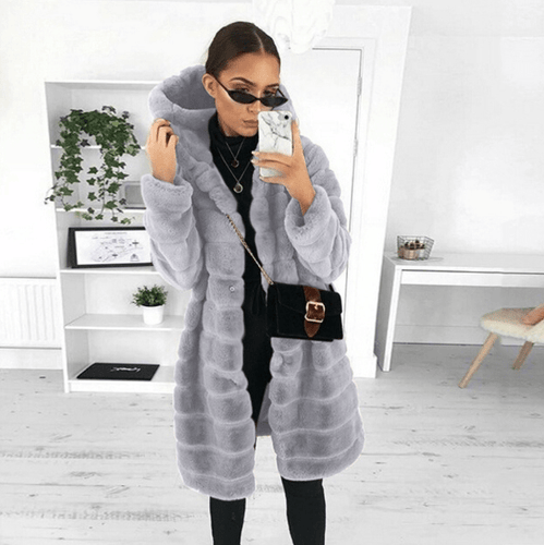 Drune | Pelzmantel Damen Winterjacke Aus Pelz mit Kapuze, Halblang