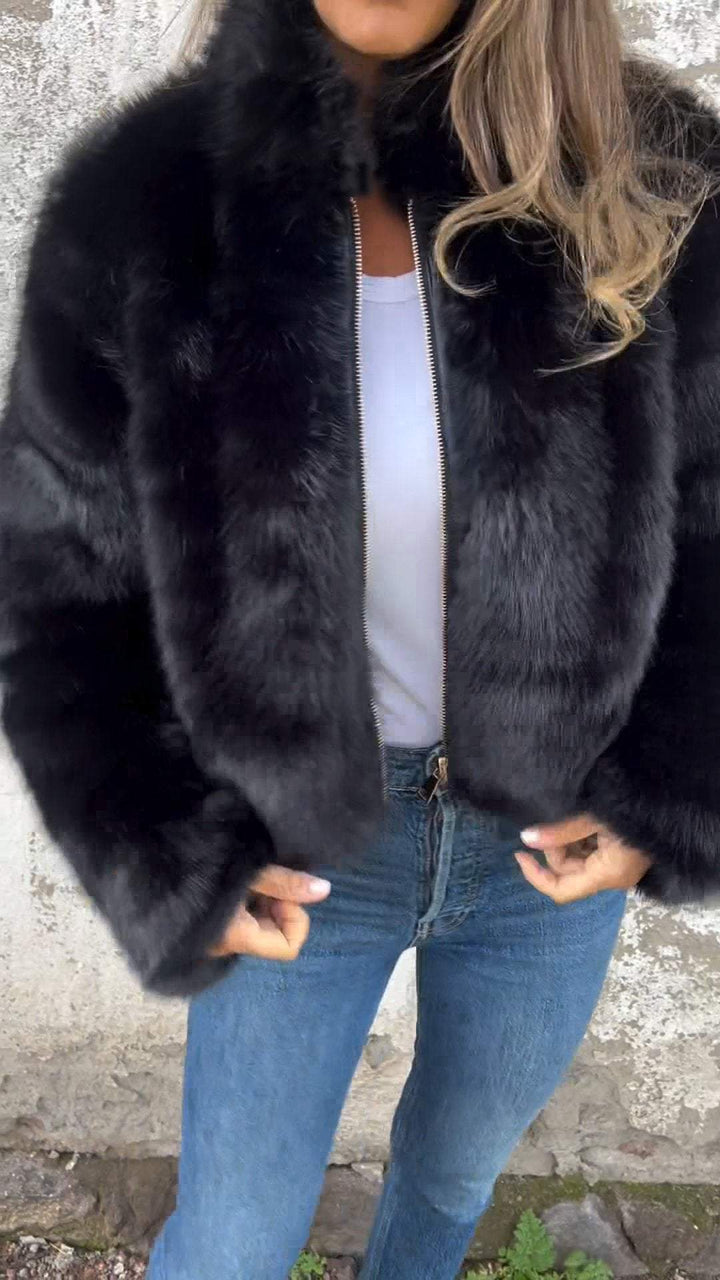 Drune | Jacke Kurz Reißverschluss Flauschige Jacke Damen Fake Fur Damenjacken