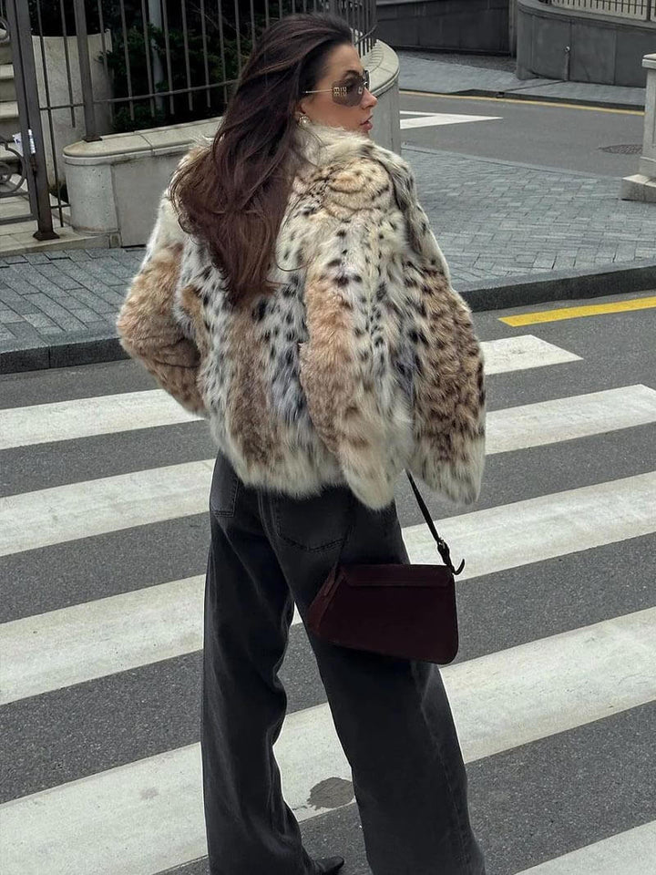 Drune | Jacke Leopard Kurz Fluffy Jacke Frauen Winterjacke
