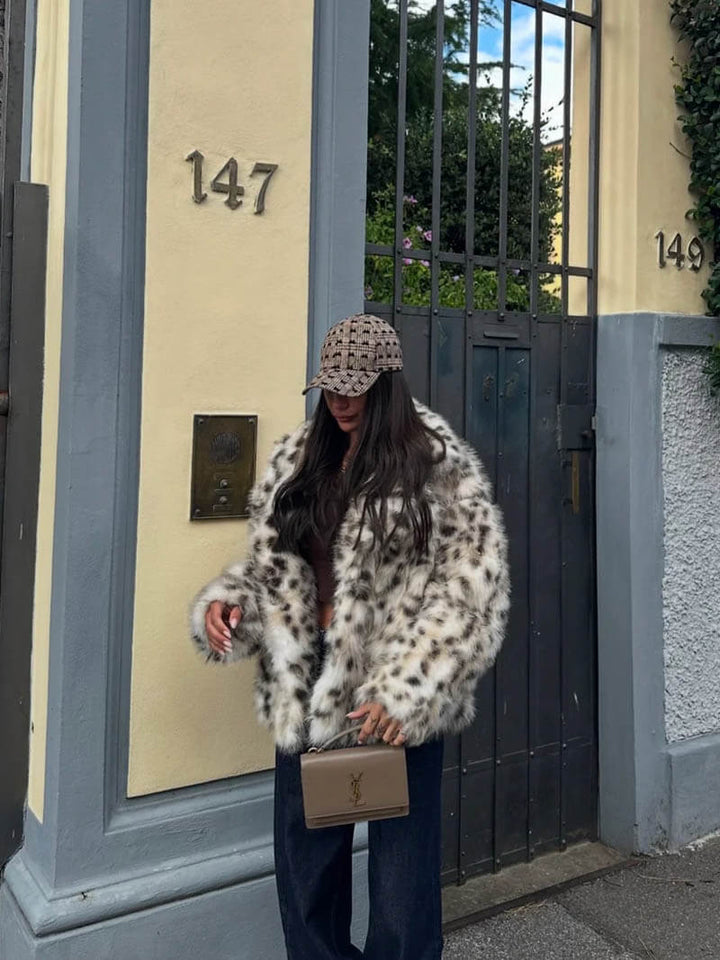 Drune | Jacke Leopard Kurz Fluffy Jacke Frauen Winterjacke