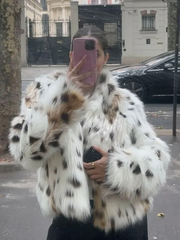Drune | Jacke Leopard Kurz Fluffy Jacke Frauen Winterjacke