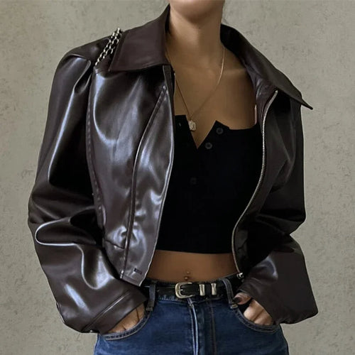 Drune - Damen kurze Kunstlederjacke