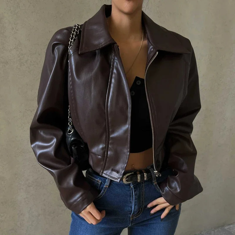 Drune - Damen kurze Kunstlederjacke