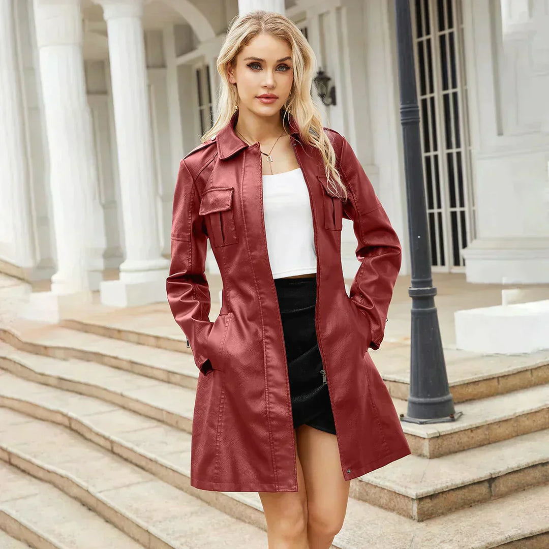 Drune | Lederjacke Halb Lang Gürtel Lange Lederjacke Lederjacke Frauen