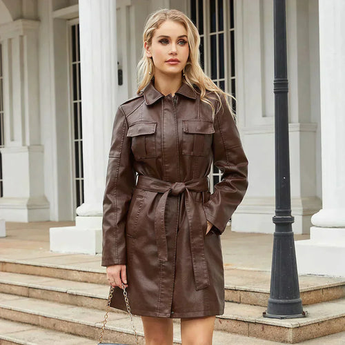 Drune | Lederjacke Halb Lang Gürtel Lange Lederjacke Lederjacke Frauen