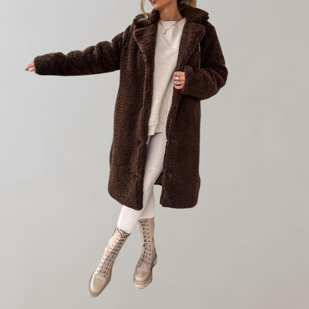Drune | Lange Teddy Jacke mit Knöpfen für Damen Amanda