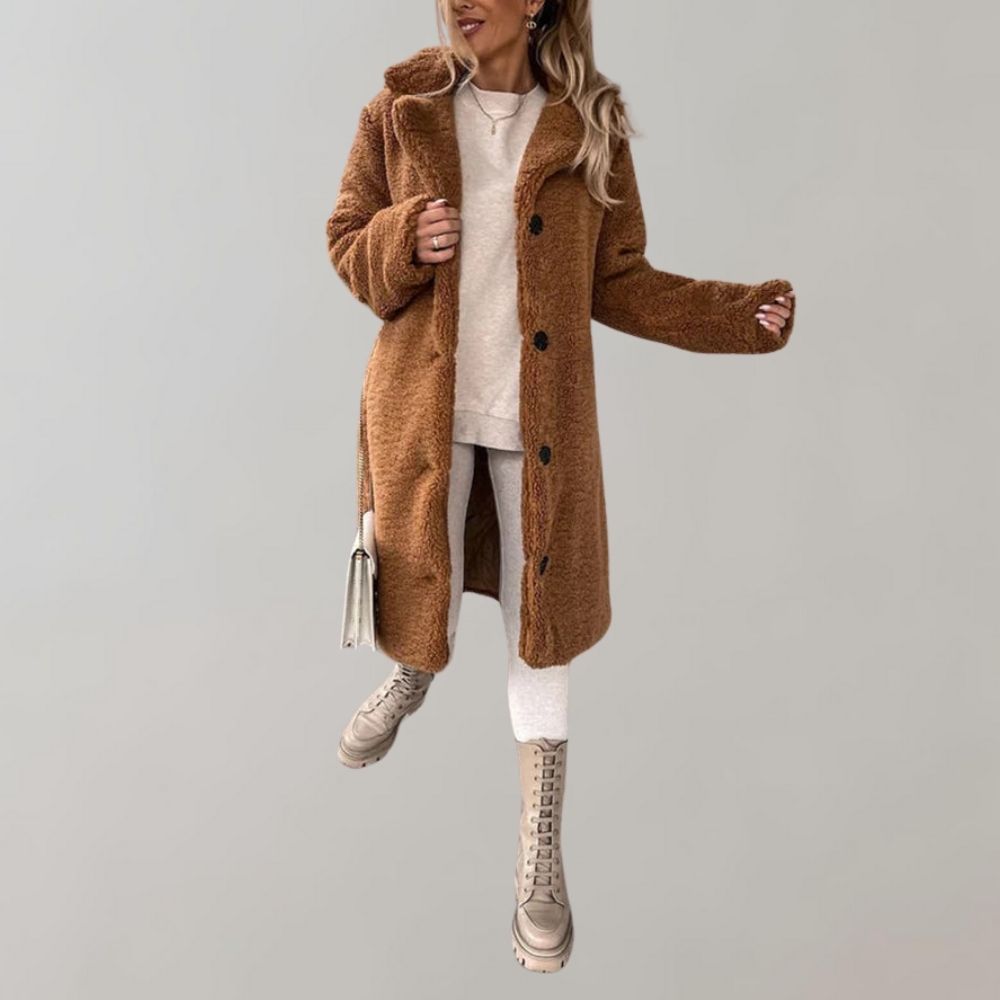 Drune | Lange Teddy Jacke mit Knöpfen für Damen Amanda