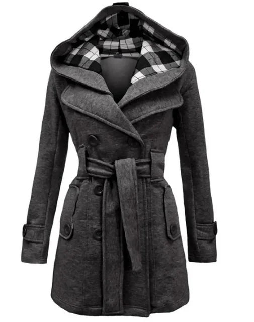 Drune | Warmer Damen Trenchcoat Winterjacke mit Kapuze