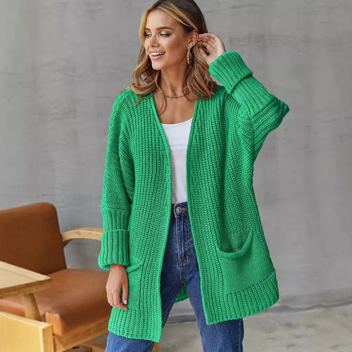 Drune | Damen Offene Strickjacke mit Taschen Details und Langen Ärmeln