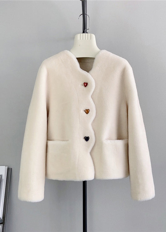 Drune | Beige Taschen Herz Knopf Wolle Mäntel Winter