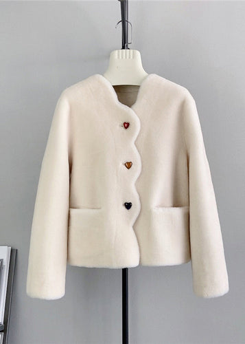 Drune | Beige Taschen Herz Knopf Wolle Mäntel Winter