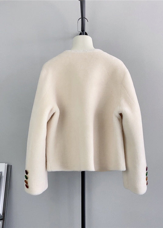 Drune | Beige Taschen Herz Knopf Wolle Mäntel Winter