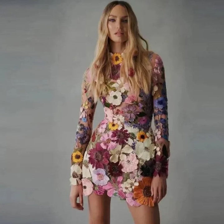 Drune | Bestickte, Blümchenverzierte Transparente Minikleid