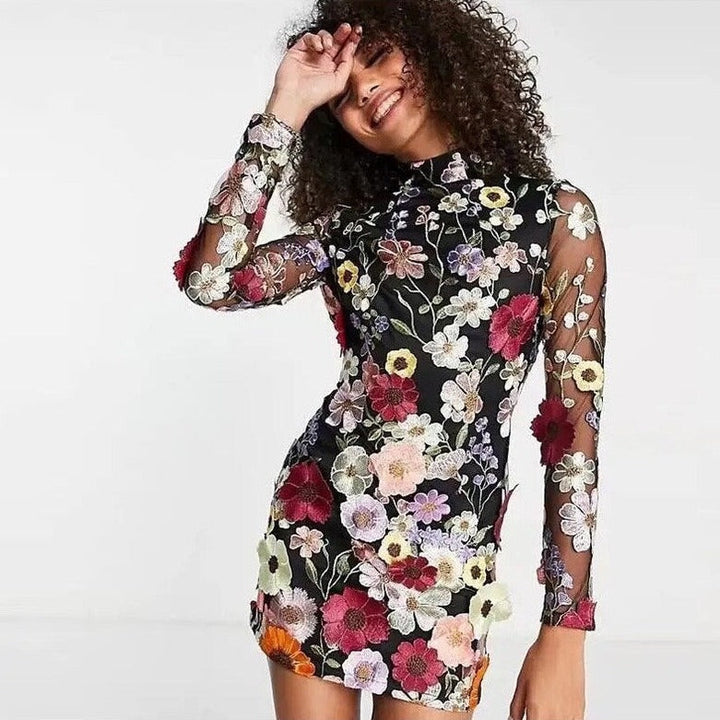 Drune | Bestickte, Blümchenverzierte Transparente Minikleid