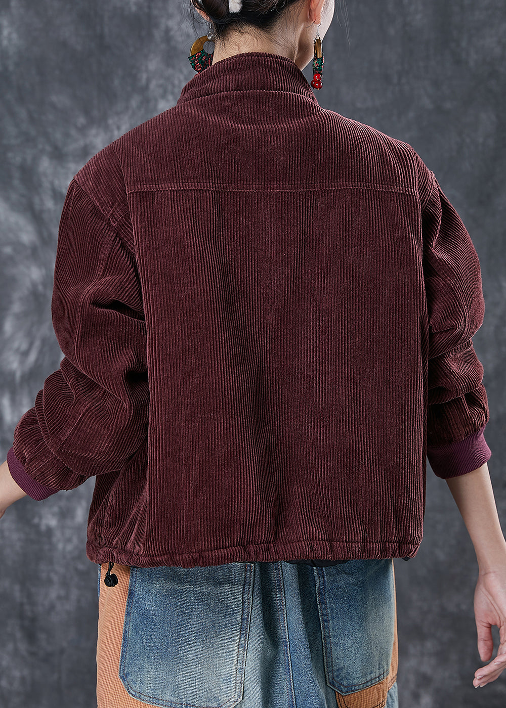 Drune | Mattes Rotes Dickes Feines Baumwollgefülltes Cordjacken Winter