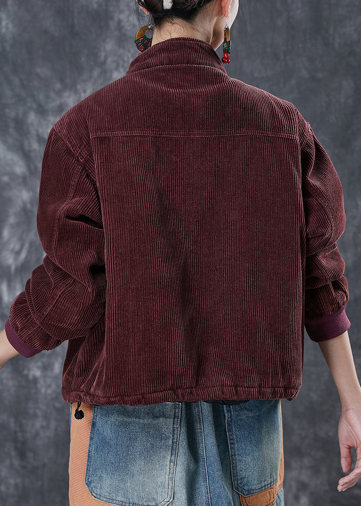 Drune | Mattes Rotes Dickes Feines Baumwollgefülltes Cordjacken Winter