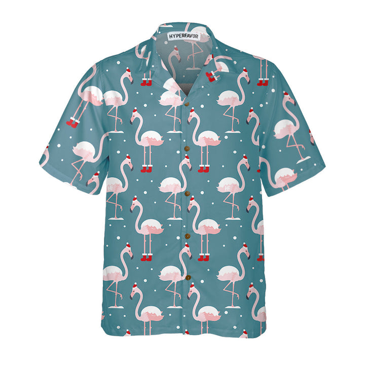 Drune | Flamingo An Weihnachten Urlaub Hawaiian Shirt, Flamingo Im Weihnachtsmann Hut Weihnachten Shirt, Beste Xmas Geschenkidee
